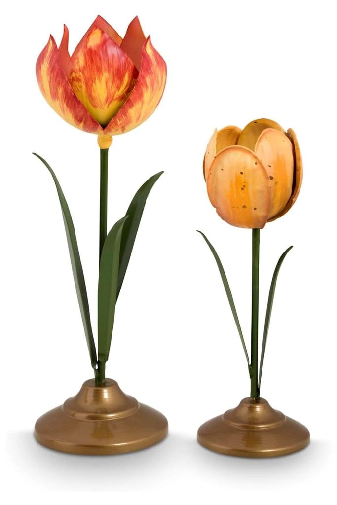 Set aus 2 gelben Metallkerzenständern