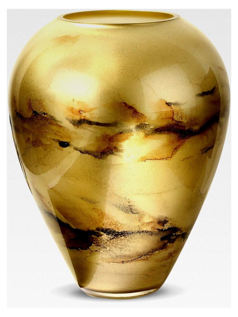 Vase – Mundgeblasenes goldenes Glas – Stilvoll und elegant - 33 cm hoch - Marmoroptik – Blumenvase