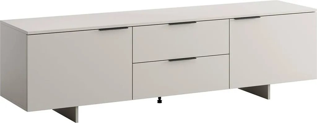 Meuble TV 180cm pour Grand Salon Beige, Support Multimédia avec Étagère