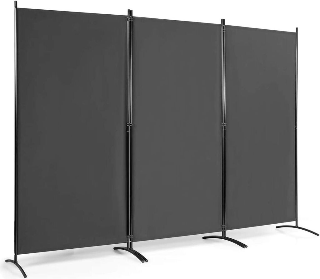GOPLUS 3-teilig Paravent, Raumteiler zum Sichtschutz, Trennwand aus Stoff & Metall, Undurchsichtige Stellwand, Stabil mit Stützfüßen