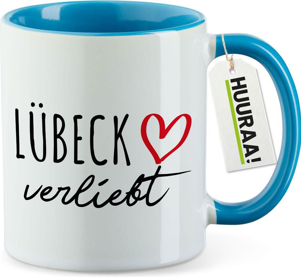 Huuraa Kaffeetasse Lübeck verliebt 330ml Blau Keramik Kaffeebecher Geschenkidee