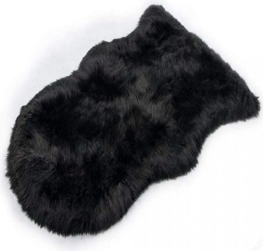 TucKer Kunstfellteppich, Lammfellimitat, Langhaar-Felloptik, Wollimitat, Bettvorleger, Sofateppich (Schwarz)
