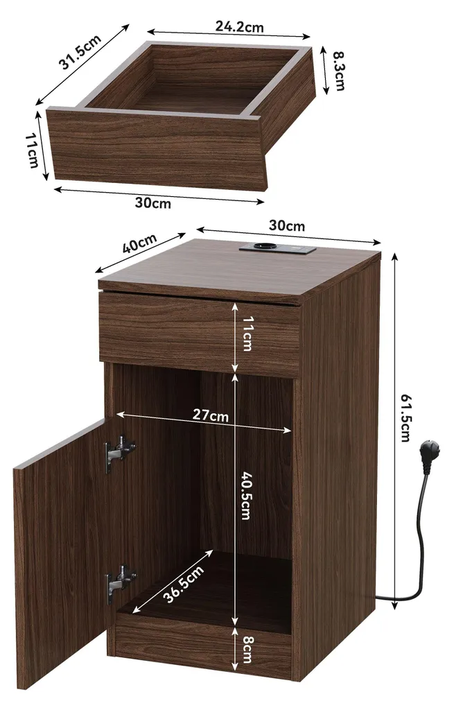 Table de nuit connectée aspect noyer avec multiprise et ports USB-C - 7