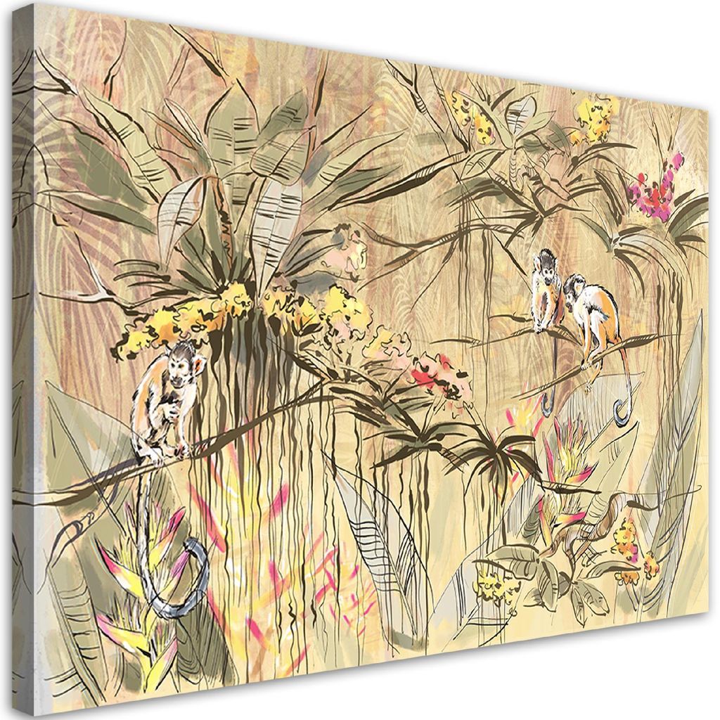 Leinwandbild affen im dschungel 100x70 cm Feeby beige wandbild bereit zum aufhängen