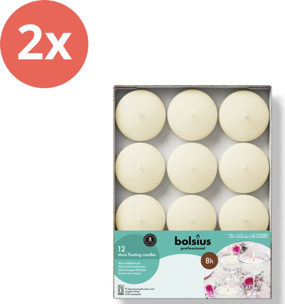 Bolsius - Maxi Schwimmkerzen - Ø7,7 cm - 12 Stück pro Produktbild 