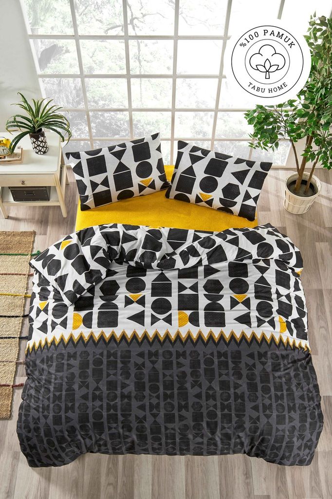 L'Essentiel Linge de Maison, Etnik, Schwarz, Ranforce Single XXL Bettbezug-Set (DE), 100 % BAUMWOLLE RANFORCE, 155 x 220 cm