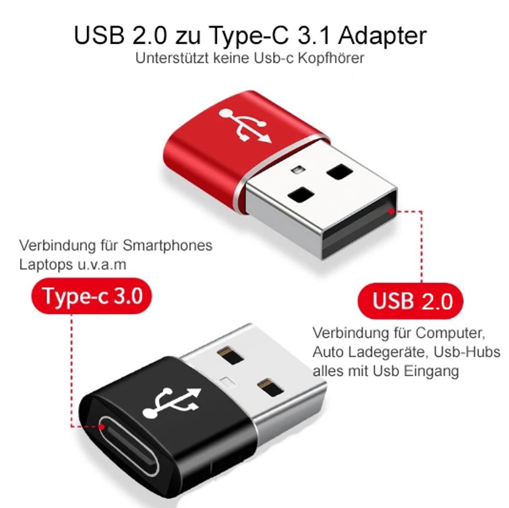 Typ C zu USB-Anschluss Auto ladegerät Adapter USB Typ C Konverter