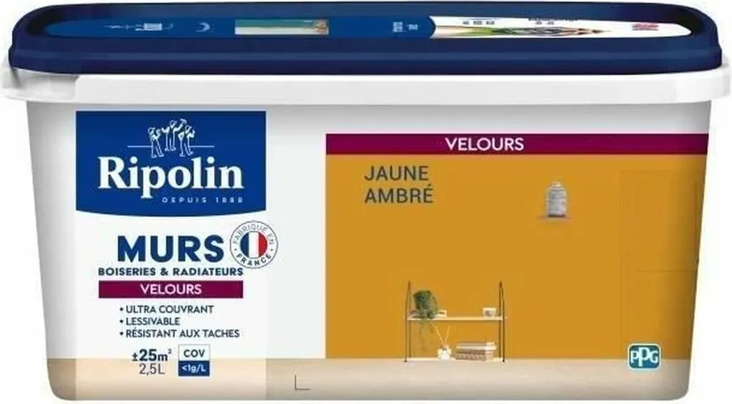 Ripolin Jaune 2,5 L Satin - Peinture Intérieure Lessivable Haute Résistance