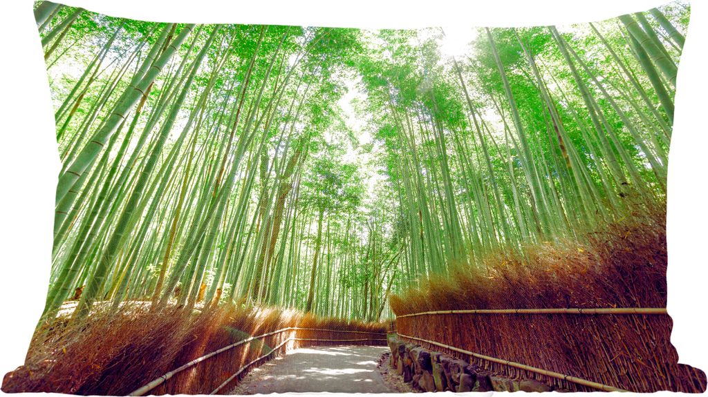 MuchoWow Zierkissen Sofakissen Wohnzimmer Dekokissen 50x30 cm Bambushain in Arashiyama Japan - Wohnzimmerdekoration - Polster mit Photo
