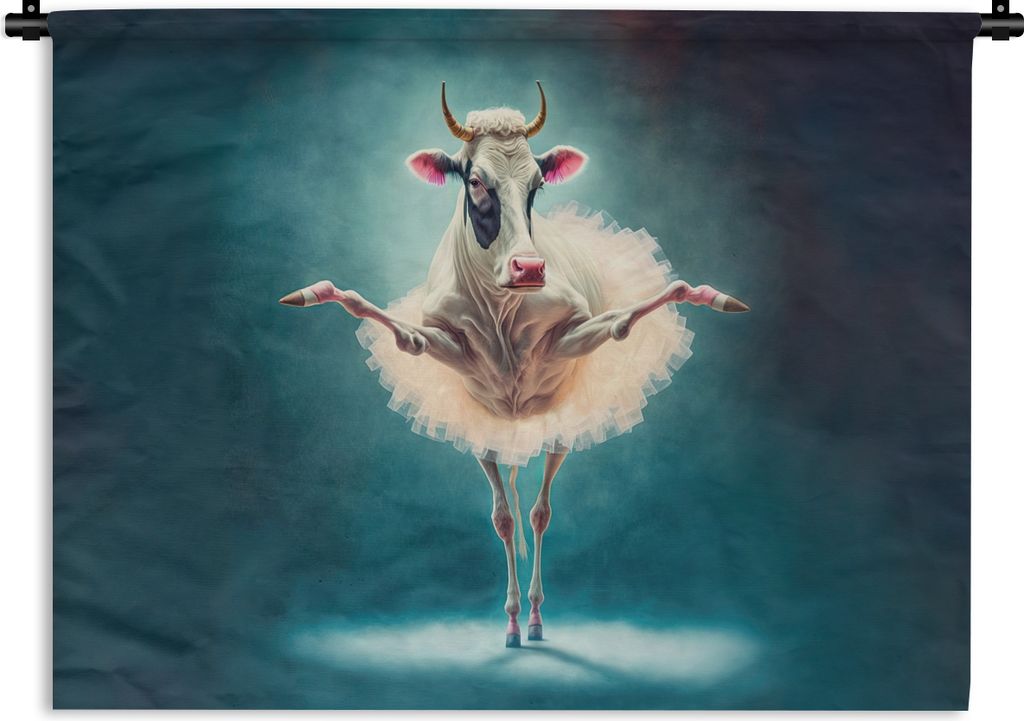 MuchoWow Wandteppich Wandbehang Kuh - Rock - Ballett - Tiere - Porträt - Kinder 120x90 cm Tapisserie Dekoration Wandtuch - Wohnen - Aufhänger f...