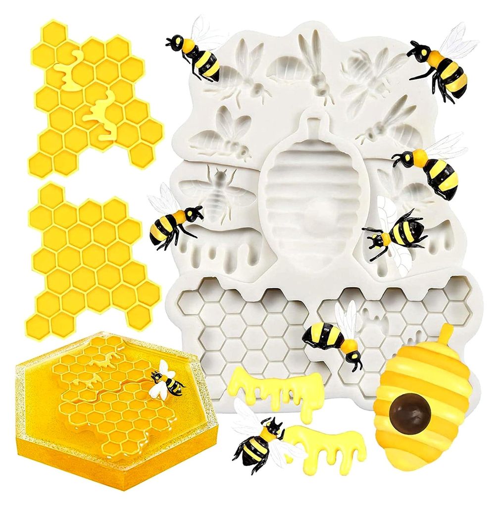 Silikonform für Bienen und Wabenmuster, Backform für Fondant, Tortendekoration, Schokolade und Harzhandwerk