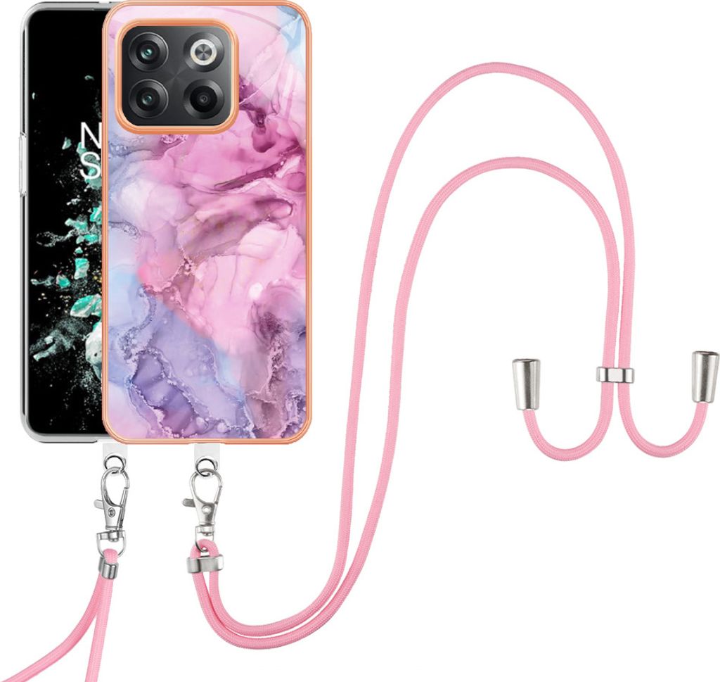 OnePlus 10T Handykette Hülle, Muster TPU Bumper Schutzhülle mit verstellbarem Tragegurt für OnePlus 10T / OnePlus Ace Pro Pink