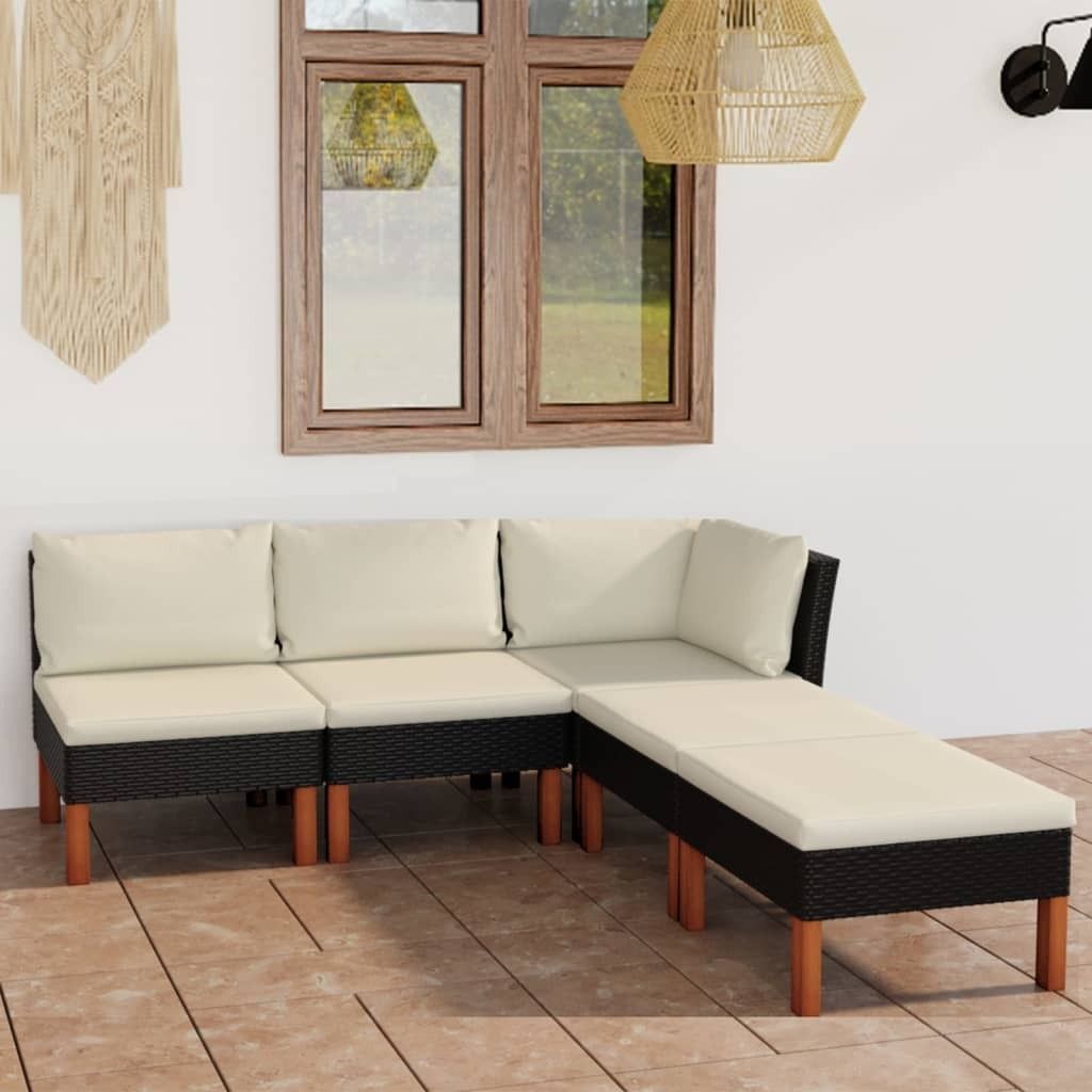 The Living Store 5-tlg. Garten-Lounge-Set mit Kissen Poly Rattan Schwarz