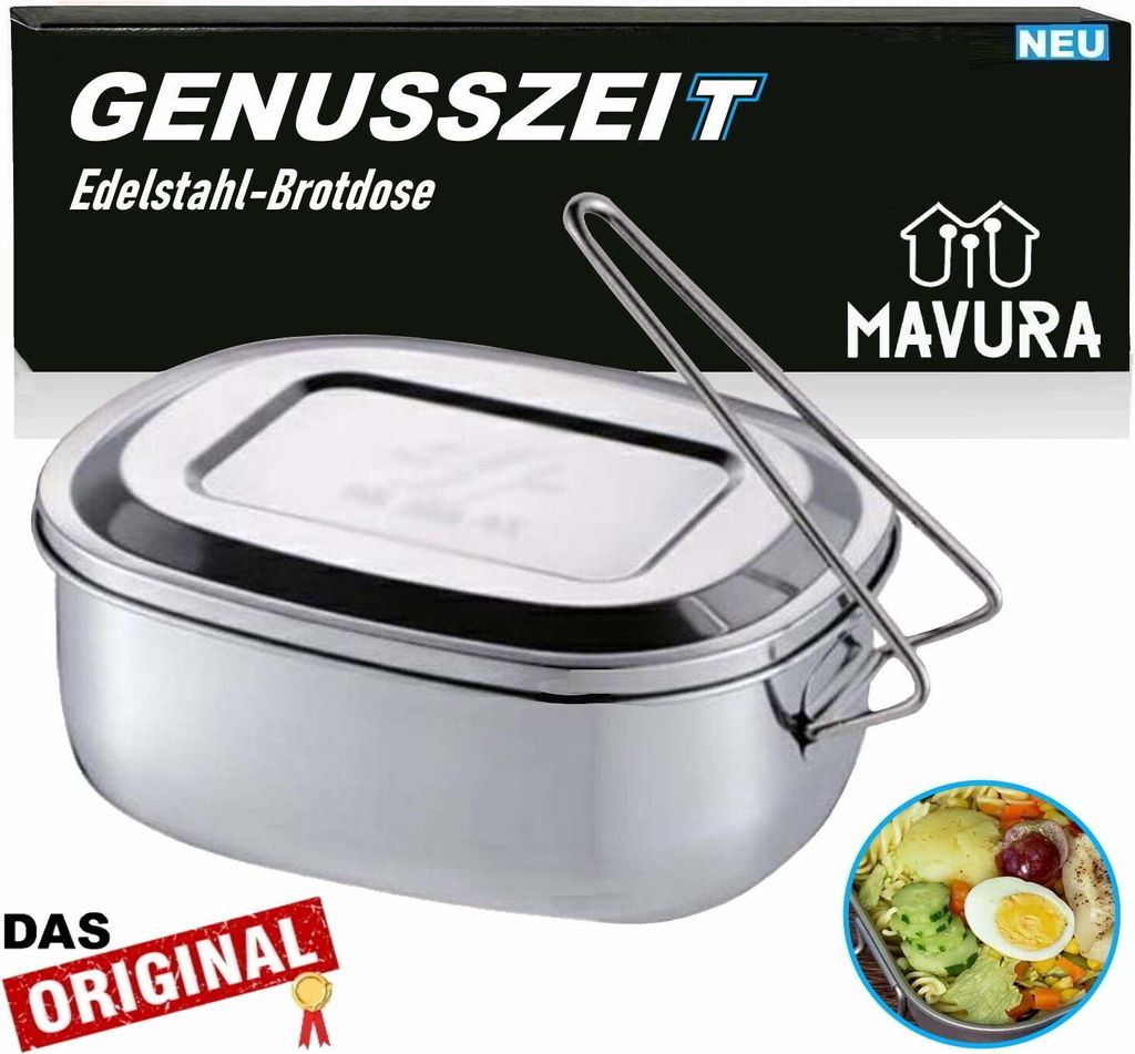 GENUSSZEIT Edelstahl Brotdose Lunchbox Frühstücksbox Holzfällerbox mit Griff
