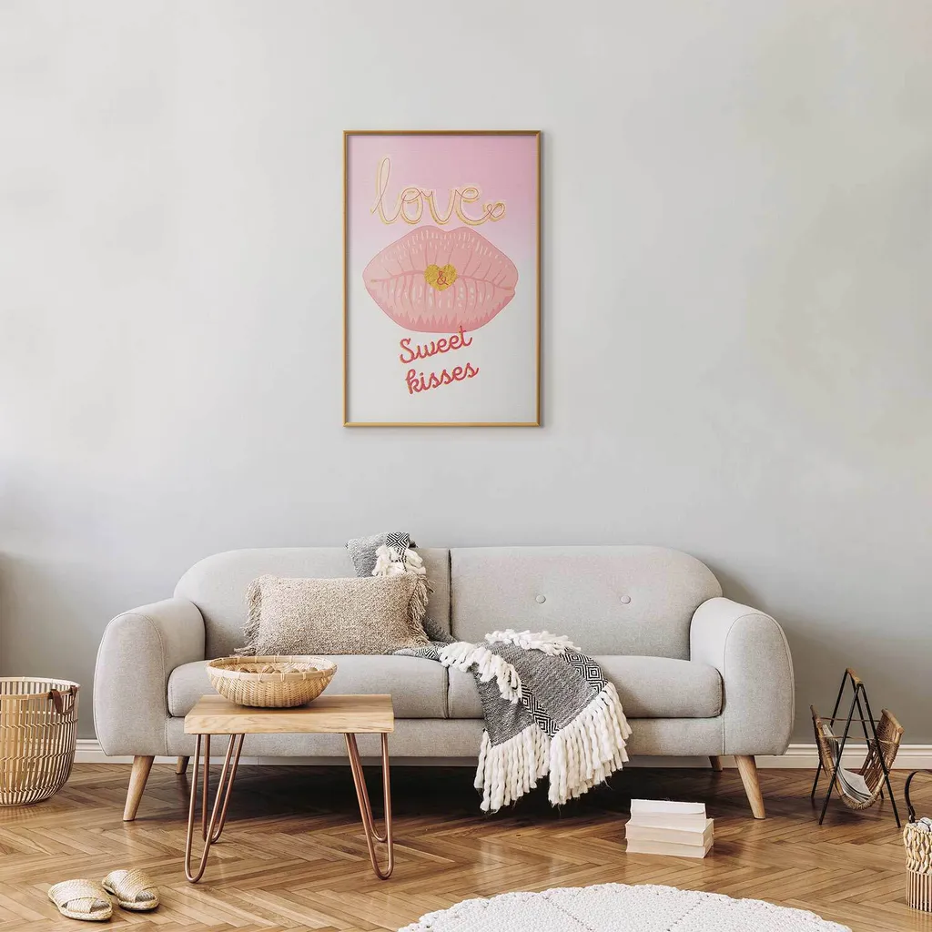 Poster Sweet Kisses 40x60 cm con Cornice Dorata Sottile - Alta Qualità - 2