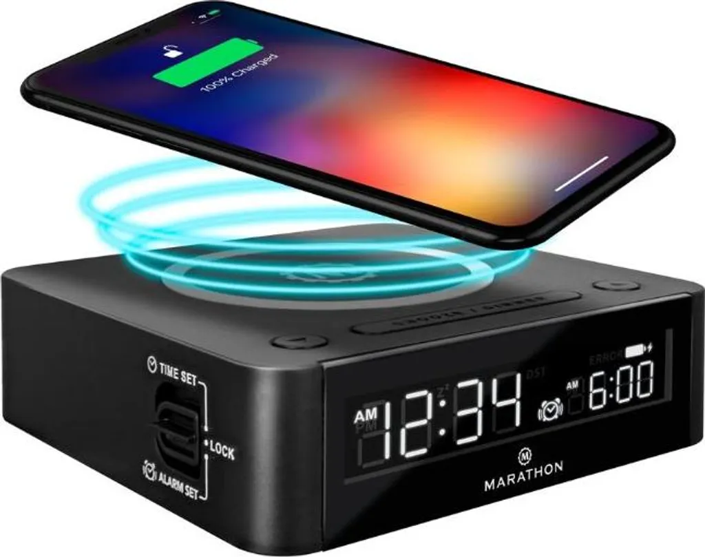 Réveil de table numérique avec chargeur sans fil et port de charge USB