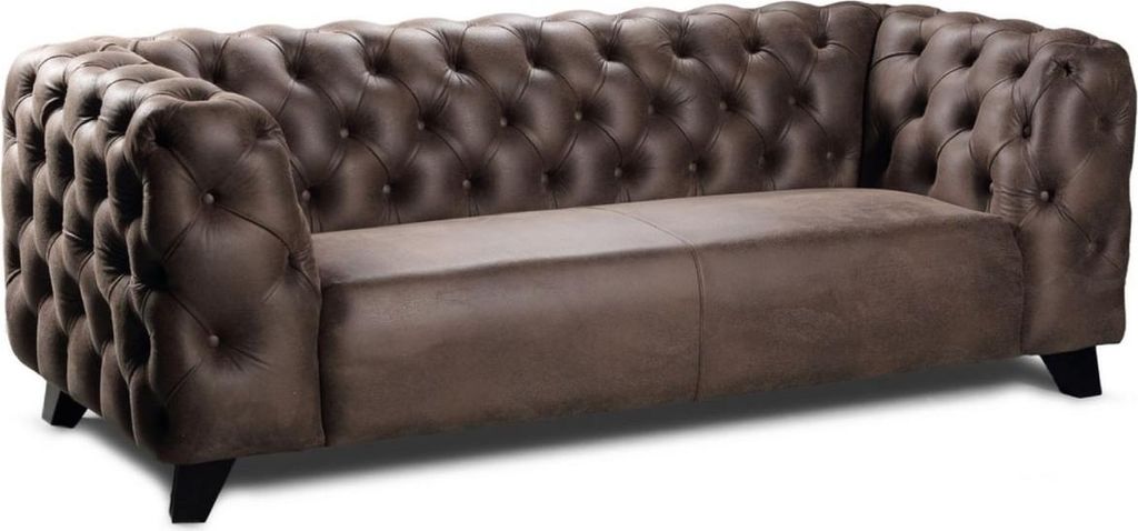 Casa Padrino Luxus Chesterfield Leder 3er Sofa Vintage Braun / Schwarz 217 x 95 x H. 80 cm - Echtleder Wohnzimmer Sofa - Chesterfield Wohnzimmer M...