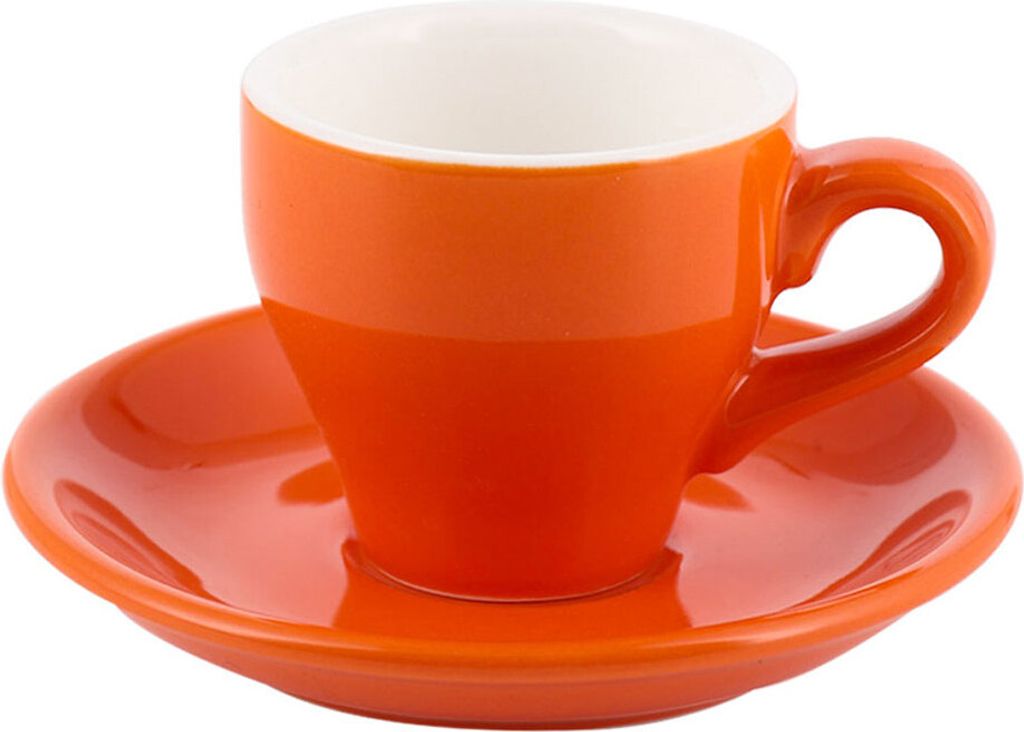 Espressotasse mit Untertasse, Espressotasse, Cappuccinotasse, 80ml, orange.