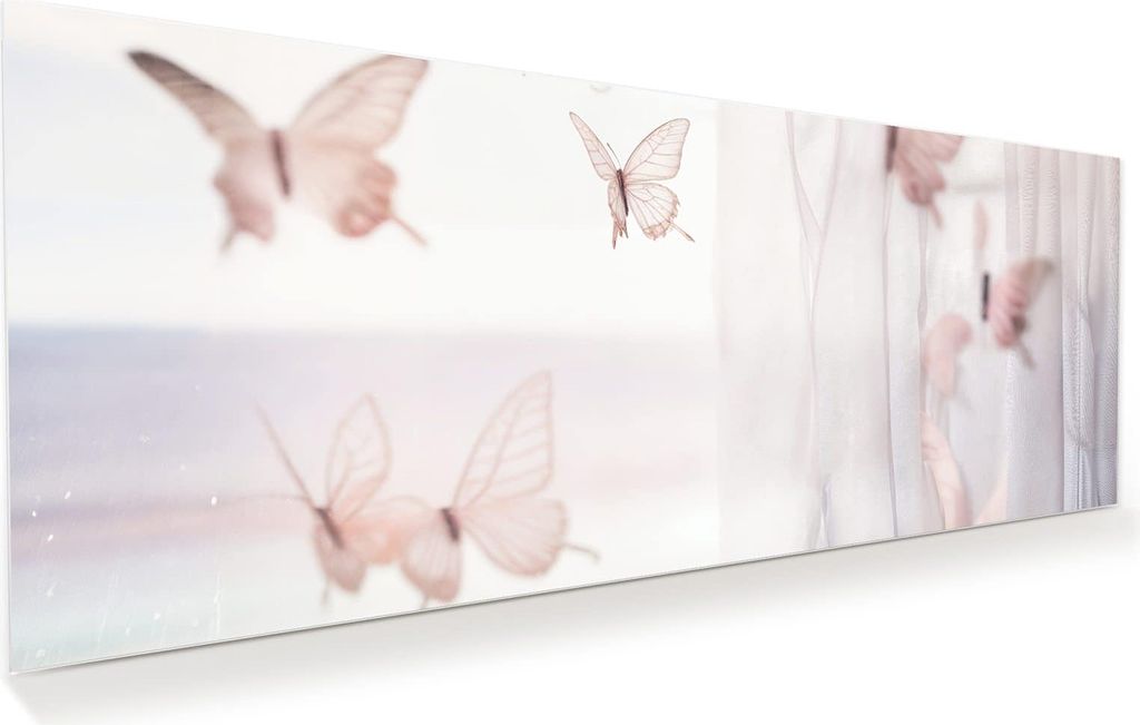 Glasbild 150x60cm in XXL für Wohnzimmer, Schlafzimmer Motiv Schmetterlinge Vorhangsins
