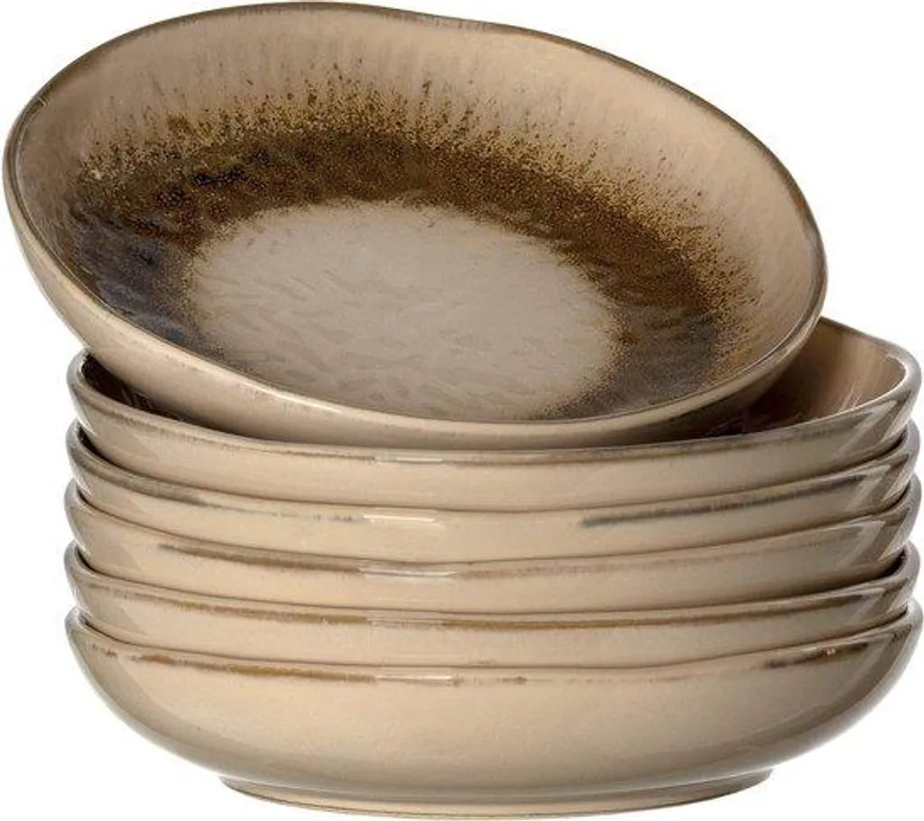 Service de 6 assiettes plates en grès beige MATERA HOME 018536 chic
