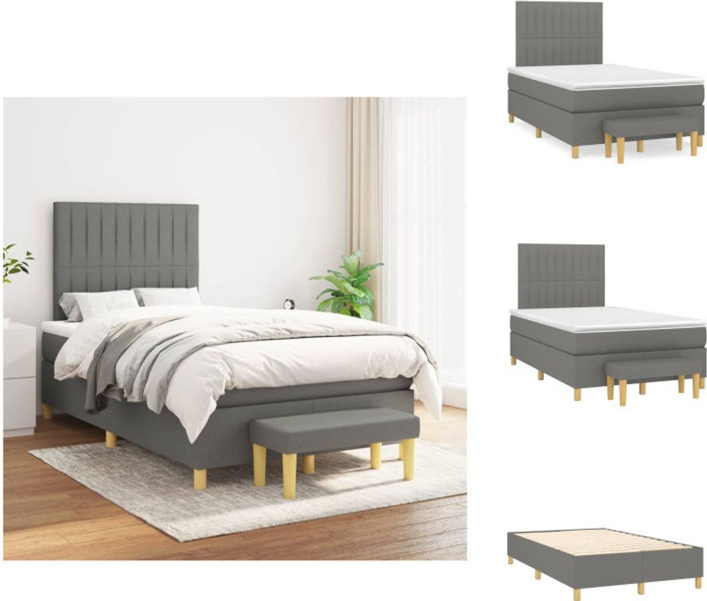 vidaXL Boxspringbett mit Matratze Dunkelgrau 120x200 cm Stoff - Betten & Bettgestelle