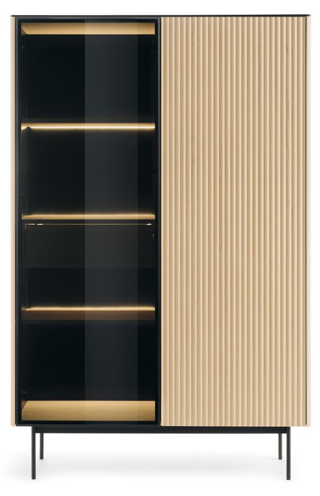 Masseno Vitrinenschrank VELLUTO 146,6 x 107,1 cm Modern Wohnzimmer Vitrine, Eichefarben / Naturfarben
