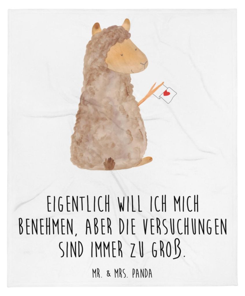 Mr. & Mrs. Panda Plaid Alpaka Fahne - Weiß - Geschenk, Lama, Sofaüberwurf, Alpakas, Lamas, Kuscheldecke, Tagesdecke, Bettüberwurf, Sofadecke, Be...