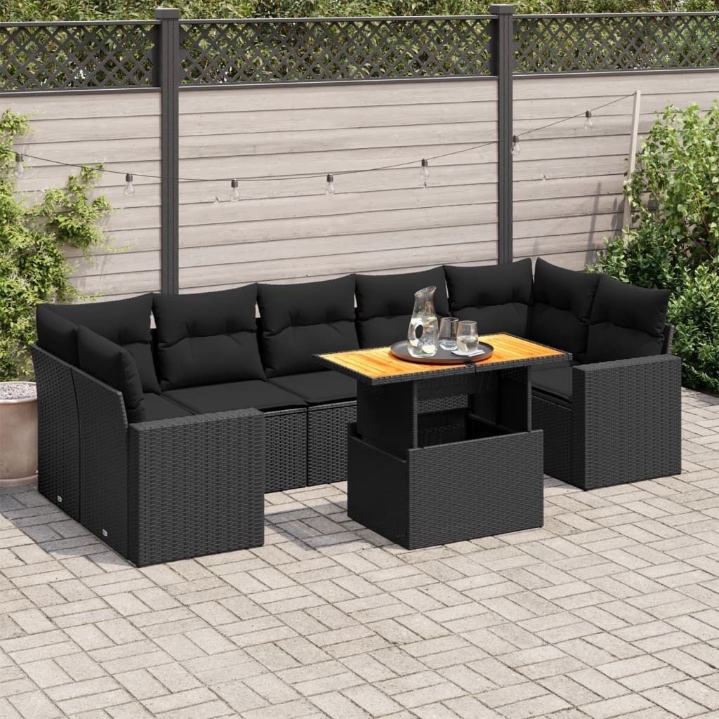 Maison Exclusive - 8-tlg. Garten-Sofagarnitur mit Kissen Schwarz Poly Rattan