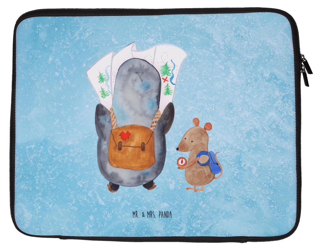 Mr. & Mrs. Panda Laptophülle Pinguin & Maus Wanderer 20 x 28 cm - Eisblau - Geschenk, Wanderlust, Schutzhülle Laptop, Roadtrip, Laptoptasche, Sle...