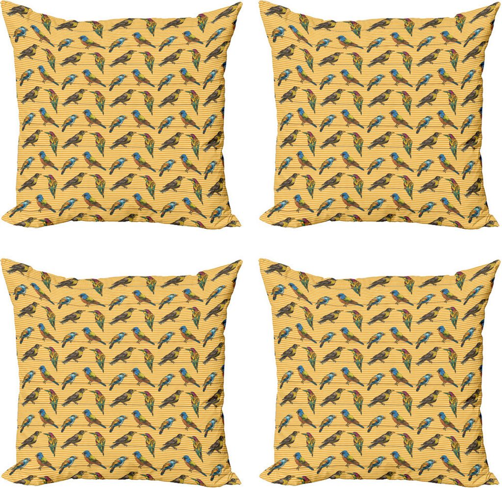 ABAKUHAUS Vogel auf dem Drahtseil Kissenbezug Set (4 Stück), Exotische Avian Stripes, Moderner Doppelseitiger Digitaldruck, 45 cm x 45 cm, Blasses...