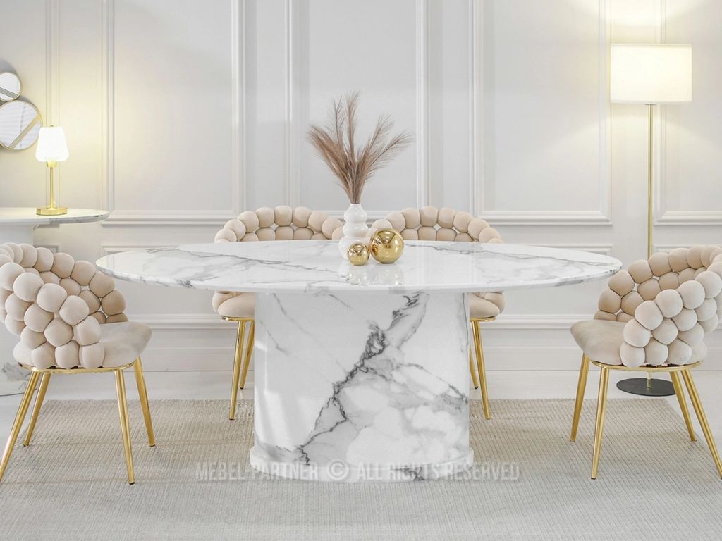 Ovaler Designer-Esstisch 200x100 GERSON - weißer Marmor