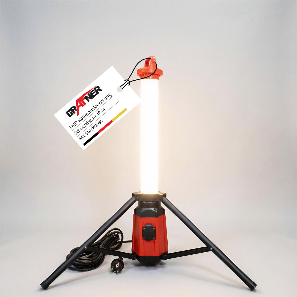 Grafner Baustrahler Steckdose und Stativ, 360° 60W, Höhe: Produktbild 