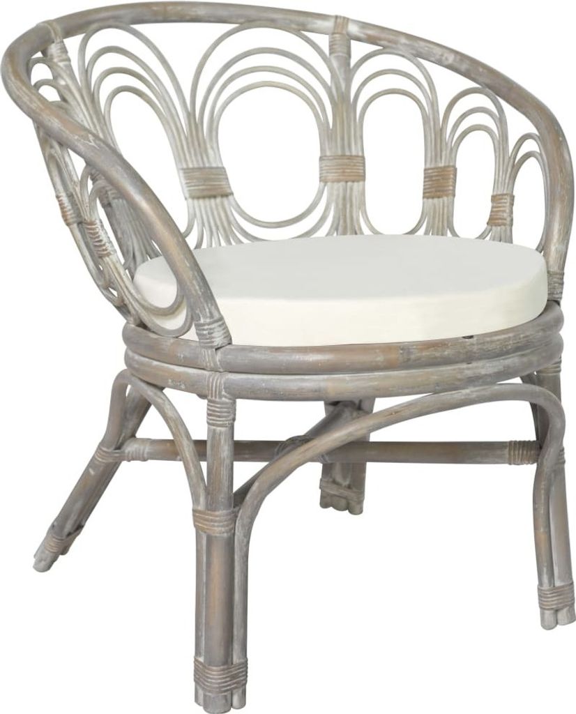 Esszimmerstuhl mit Kissen Grau Natur Rattan Leinen