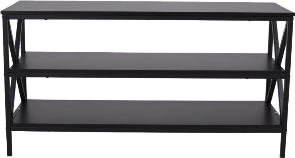 SensaHome TV-Möbel Vintage – Industrieller TV-Schrank aus Holz mit Stahlrahmen – 3 Ebenen mit Ablageflächen – 120 x 40 x 62,5 cm – Schwarz