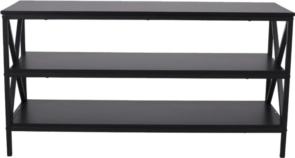 Meuble TV 3 Niveaux en Bois et Cadre Acier Vintage Noir 120x40x62cm