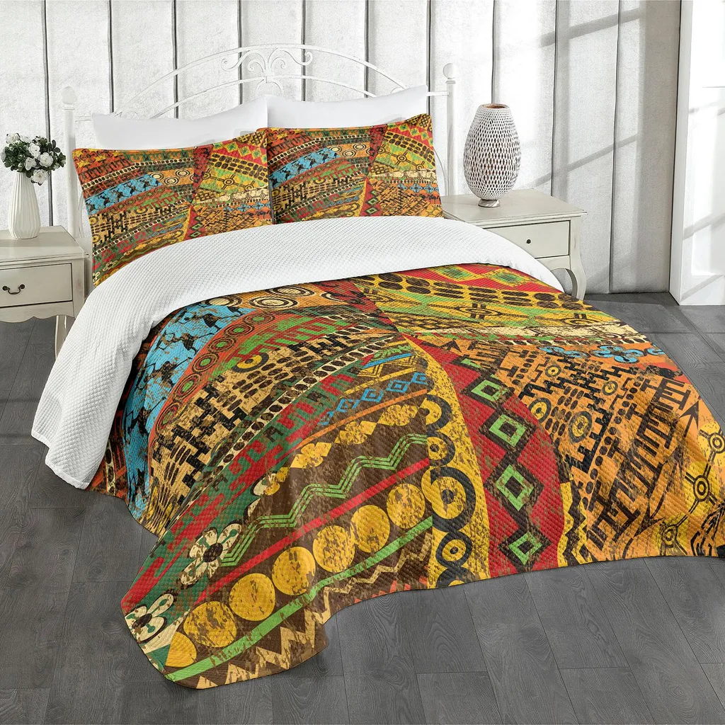 ABAKUHAUS Copriletto Matrimoniale 220x220: Motivi Tribali Grunge