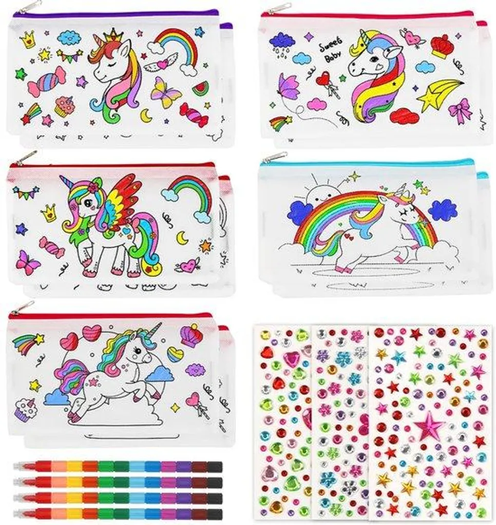 Trousse de peinture licorne avec 10 sacs en tissu et crayons empilables