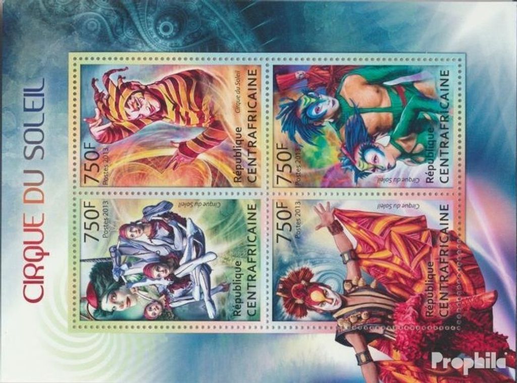 Briefmarken Zentralafrikanische Republik 2013 Mi 4161-4164 Kleinbogen (kompl. Ausgabe) postfrisch Cirque du soleil