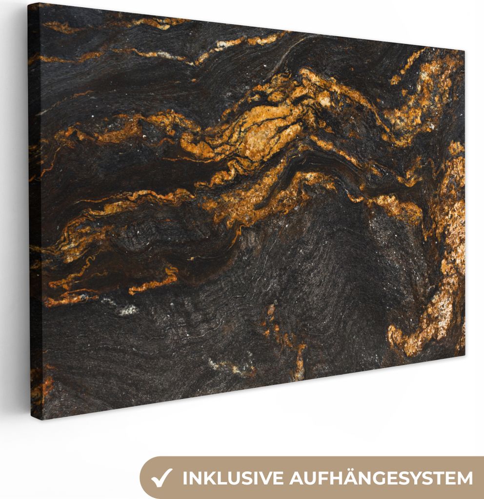 MuchoWow - Leinwandbilder - Marmor - Limette - Schwarz - Gold - Marmoroptik - Luxus, Wandbild, Wanddeko Bilder Wohnzimmer, 60x40 cm