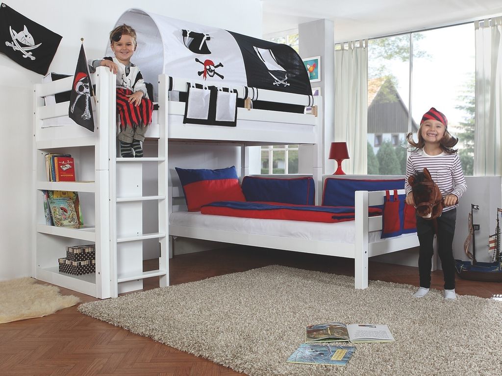 Etagen- bzw. 2. Einzelbetten Beni Buche massiv Weiß lackiert 90x200 cm