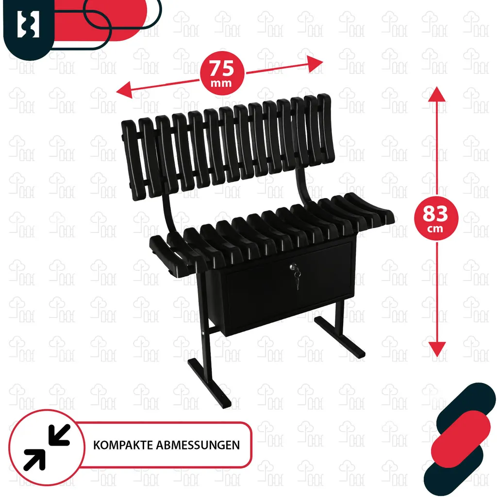 Banc de parc résistant aux intempéries avec rangement pour outils
