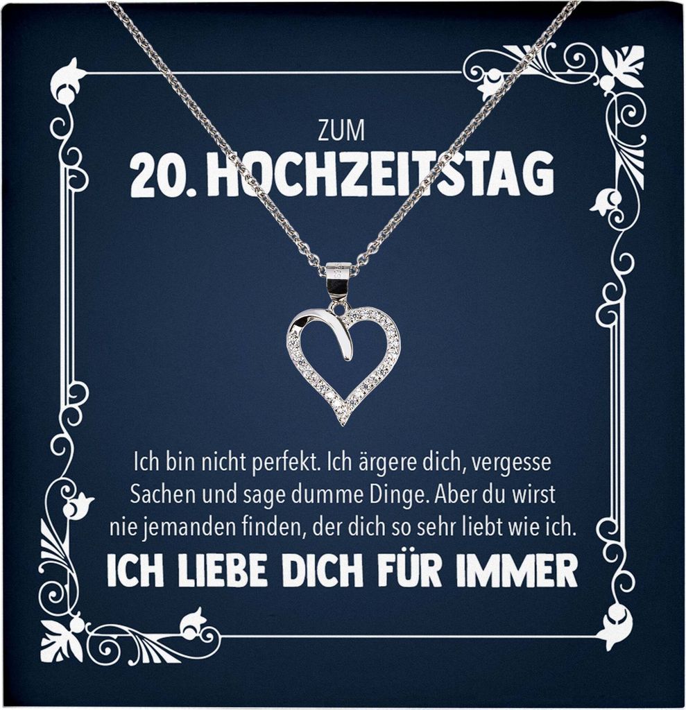 22Feels Ehefrau zum 20. Hochzeitstag Geschenk Ich Liebe Dich Frauen Herz Halskette Damen Collier mit 23 Zirkonia Steinen (Damen Silber 925/000 Schm...