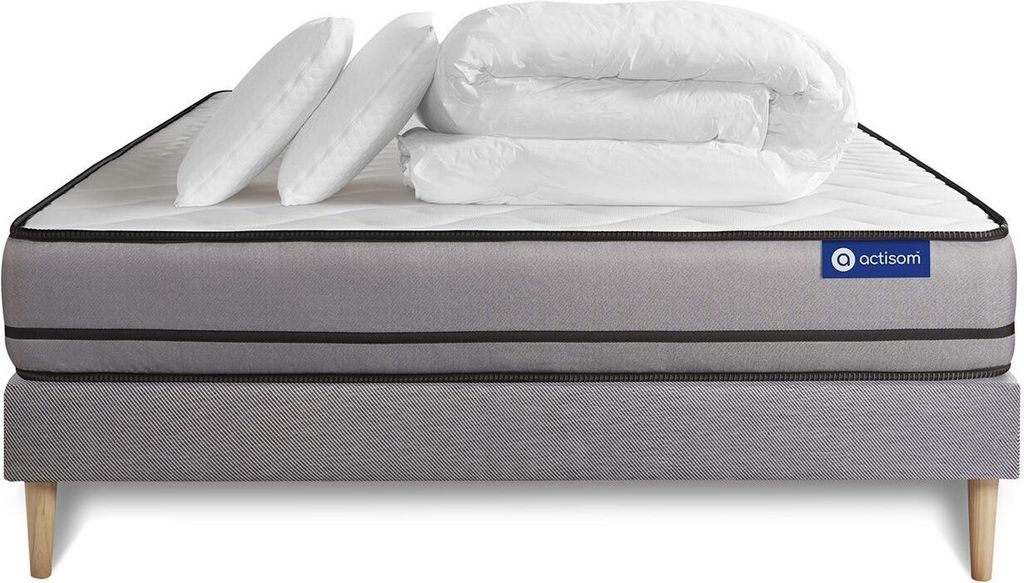 Komplettpaket Bett - Matratze 180x200 cm + Boxspringbett mit Lattenrost (im Set) + 2 Kopfkissen + Bettdecke - Actiflex Night