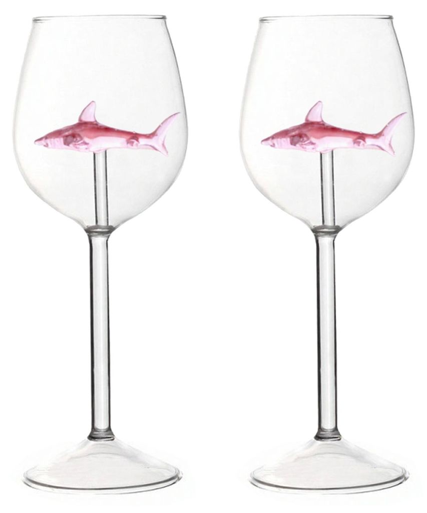 Hai-Weinglas-Set, mundgeblasener, bleifreier Glaskelch mit 3D-Hai im Inneren, 300 ml, kreatives Barzubehör-Geschenk für Männer, Frauen und Hai-L...