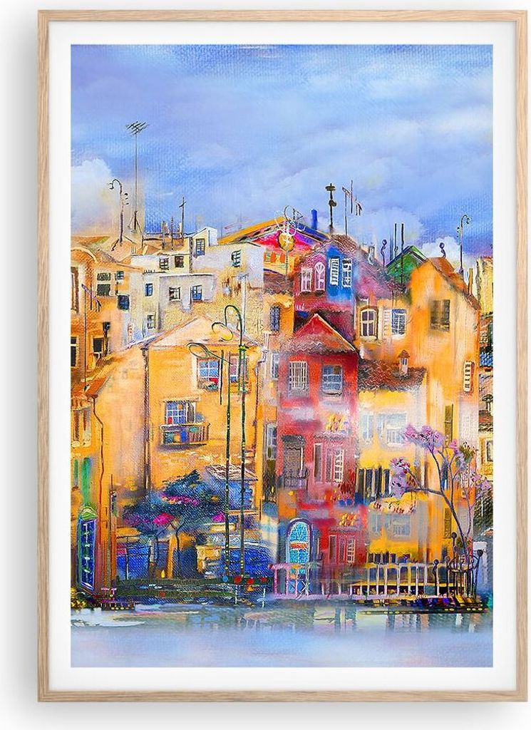 Gerahmtes Poster - Rahmen in heller Eiche - Altstadt Mietshaus - 70x100 cm - Wand Bild - Wanddeko - Wandbilder - Wandposter - Bilderrahmen - Bilder...
