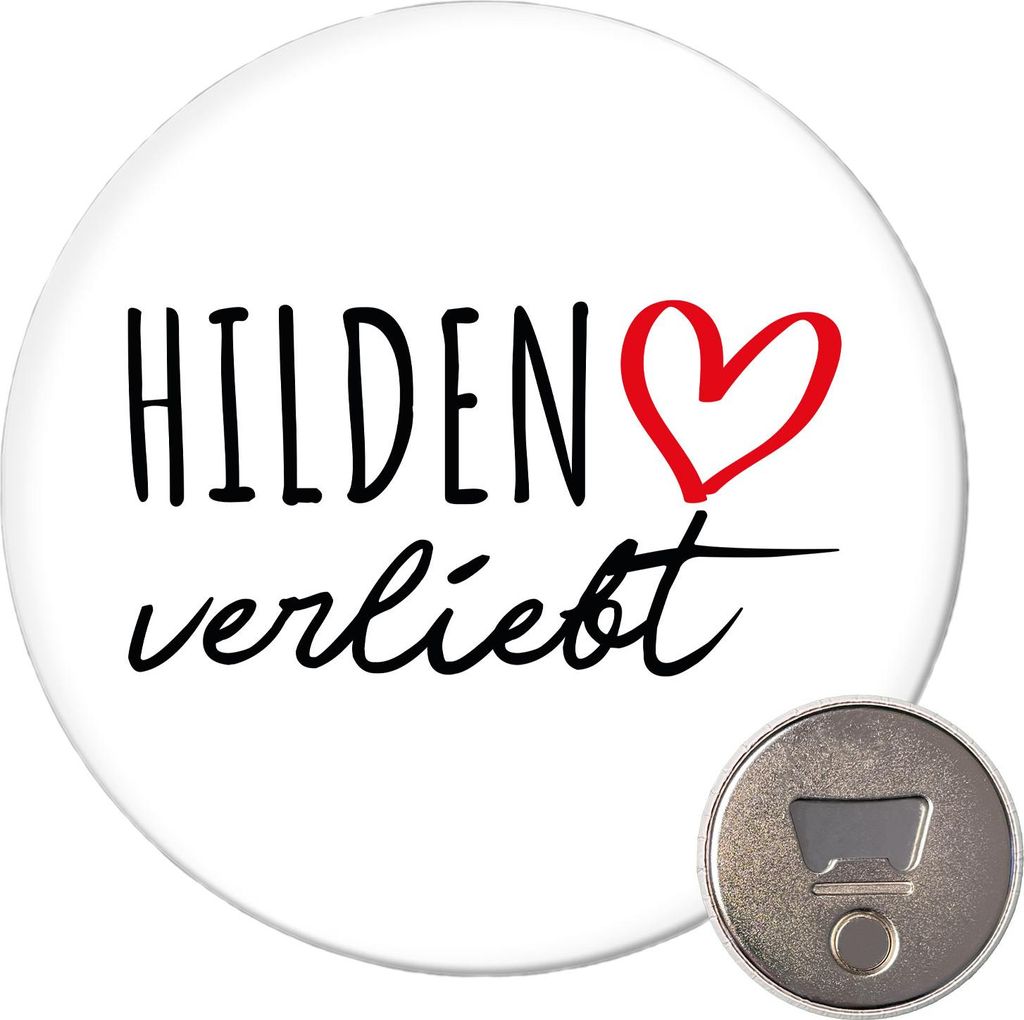 Huuraa Magnet Hilden verliebt 59mm Kühlschrankmagnet rund Flaschenöffner Geschenkidee