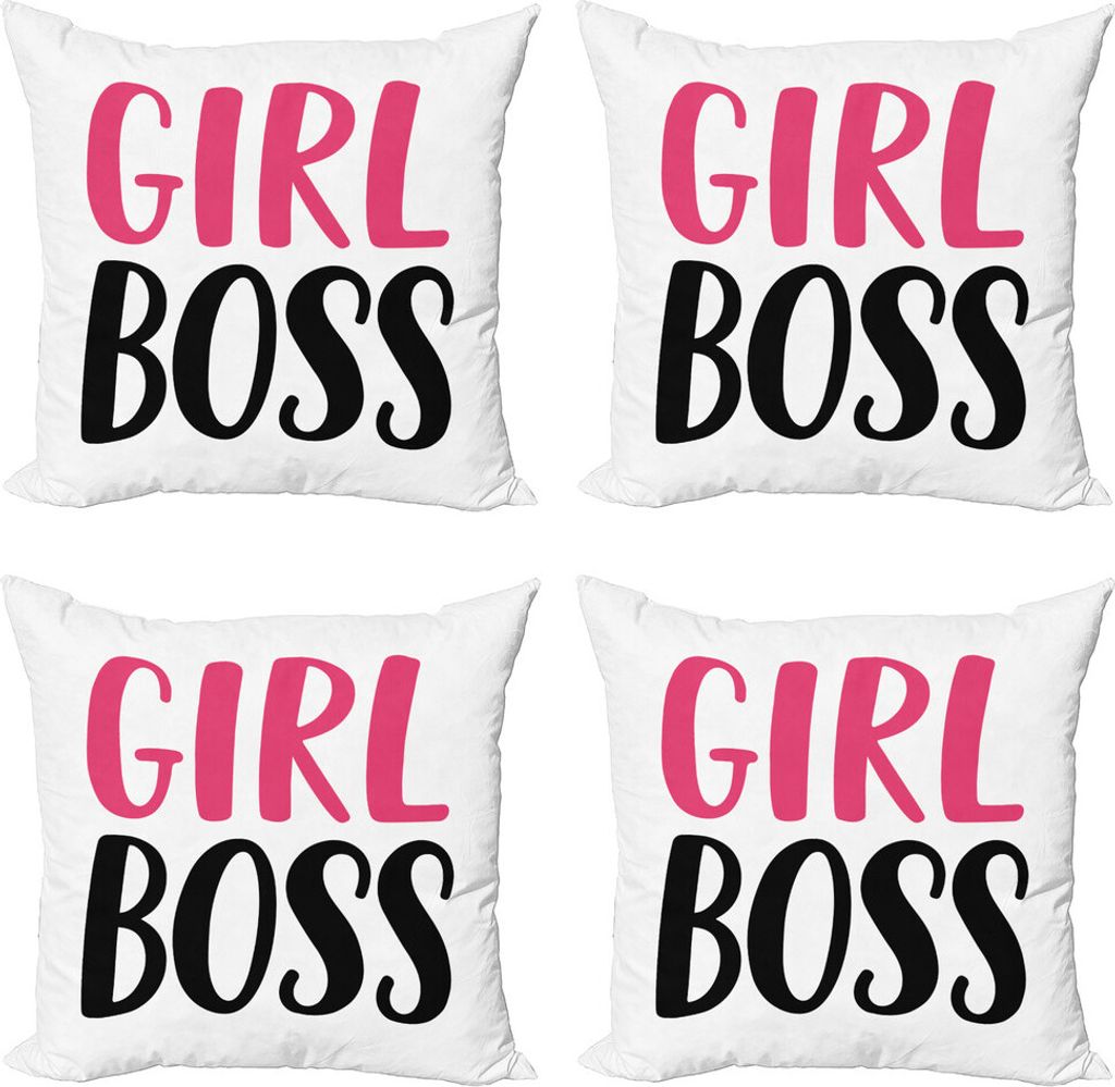ABAKUHAUS Mädchen Boss Kissenbezug Set (4 Stück), Simplistic Feminine Text, Moderner Doppelseitiger Digitaldruck, 50 cm x 50 cm, Dark Pink Koksgraue