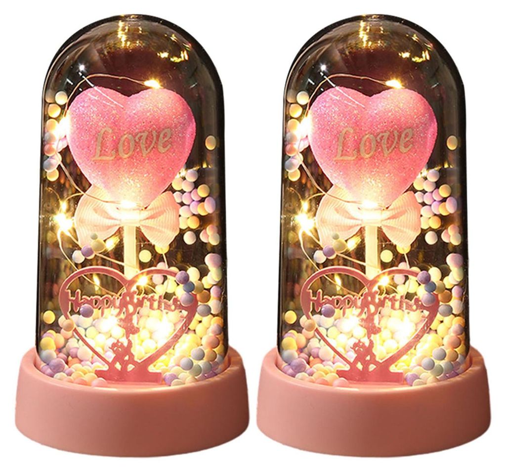 2 Stück Liebesherzen in einer Kuppel, LED-beleuchtete Herzanhänger, Geschenk zum Jahrestag, Valentinstag, Weihnachten oder Geburtstag für Frauen...