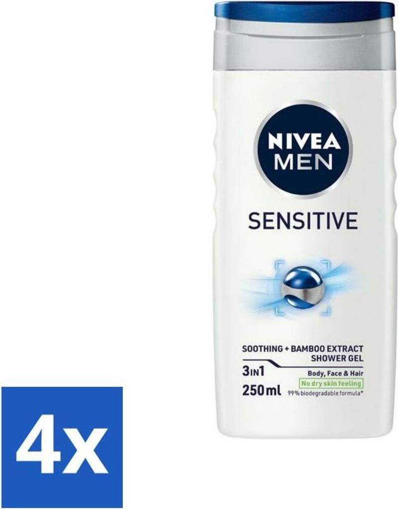 Nivea Men Sensitive Duschgel - Feuchtigkeitsspendend - 250 ml - Vorteilspack - 4 Stücke