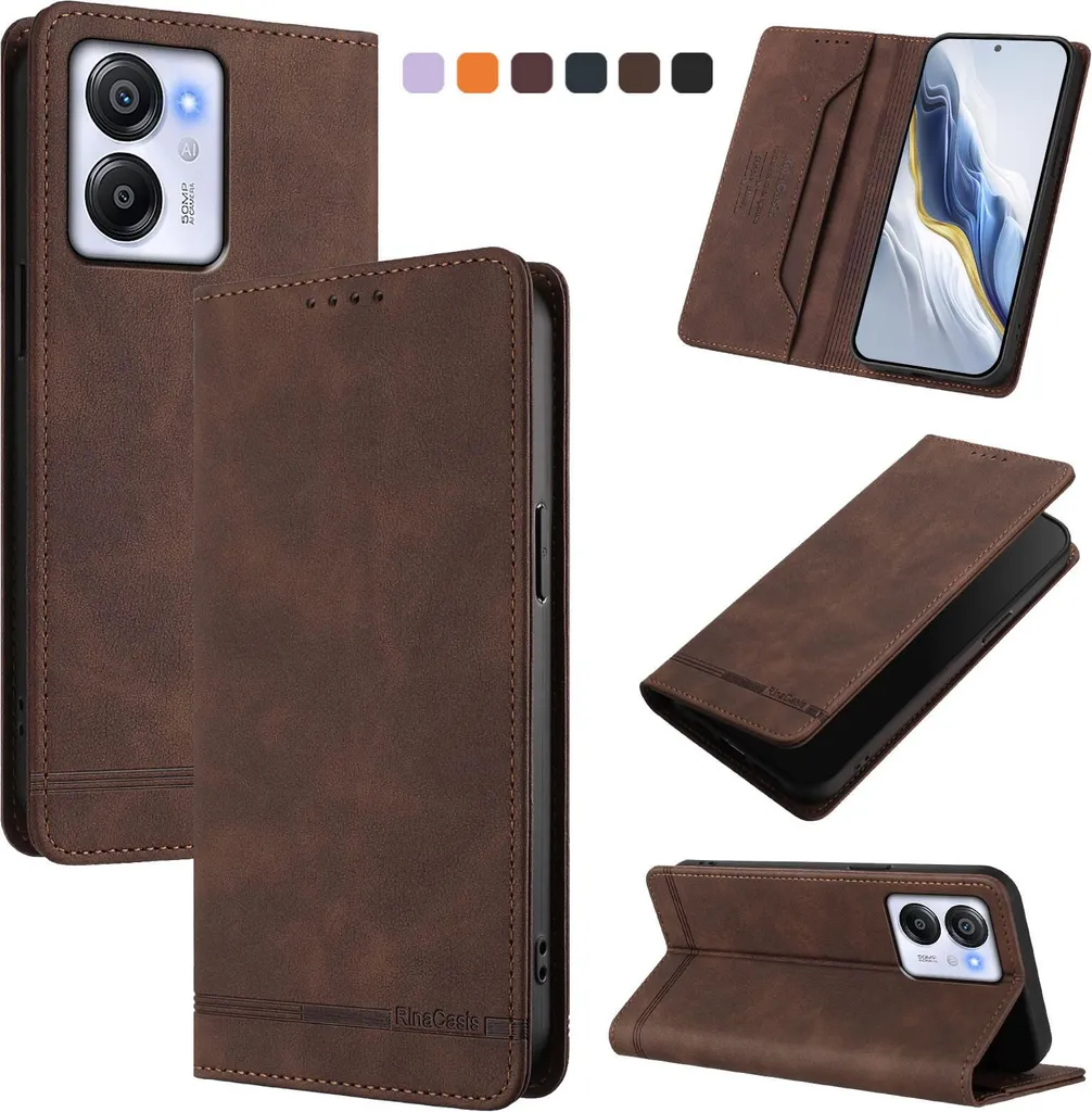 Custodia per Blackview Color 8 / Oscal Modern 8, custodia flip in Finto cuoio retrò con supporto e slot per carte di credito Marrone - 2